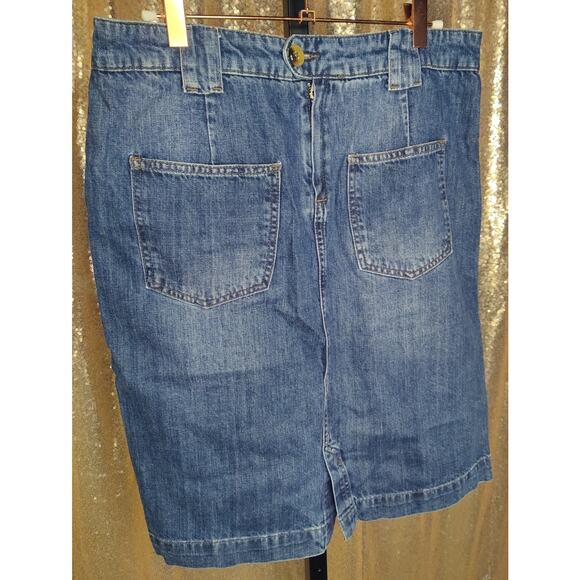 Seasalt Cornwall Denim Pencil Skirt Carpenter Pockets Dark Wash Landscapist US10 - Picture 2 of 9